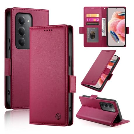 Чехол-книжка Side Buckle Magnetic Frosted Leather на Xiaomi Redmi 15 5G / 4G EU 171mm - винно-красный