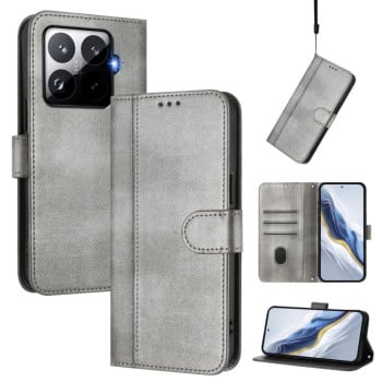 Чохол-книжка Line Splicing еко-шкіра Ретро на Xiaomi 15T Pro 5G - сірий