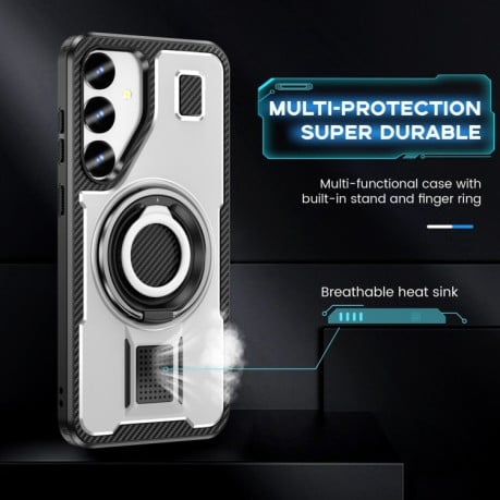 Протиударний чохол Ring Holder Carbon Fiber PC Hybrid TPU  для Samsung Galaxy S25+ 5G - білий
