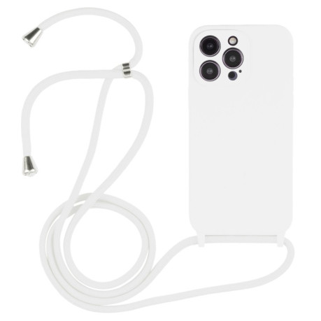 Чехол Crossbody Lanyard Liquid Silicone Caseна iPhone 15 Pro - белый