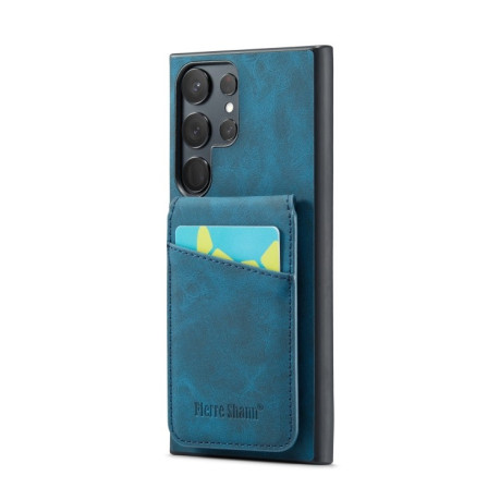 Протиударний чохол Fierre Shann Crazy Horse Card Holder на Samsung Galaxy S24 Ultra 5G - синій