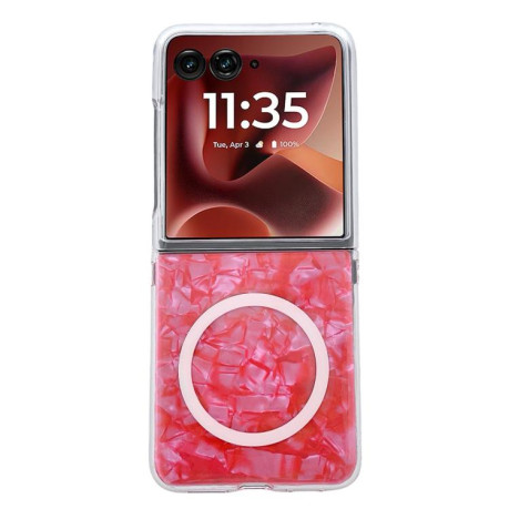 Противоударный чехол Pearlescent Shell Texture MagSafe для Motorola Razr 60 Ultra - красный