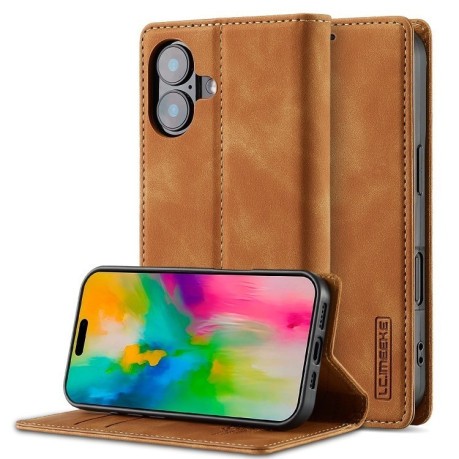 Чехол-книжка LCIMEEKE Strong для iPhone 16 - коричневый
