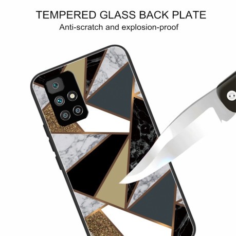 Противоударный стеклянный чехол Marble Pattern на Xiaomi Redmi 10 - Rhombus Golden