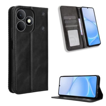 Чехол-книжка Magnetic Buckle Retro Crazy Horse Texture на Realme Note 80 4G — чёрный