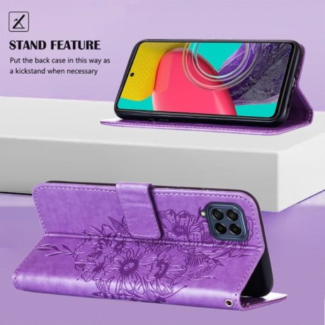 Чехол-книжка Embossed Butterfly для Samsung Galaxy M53 5G - фиолетовый