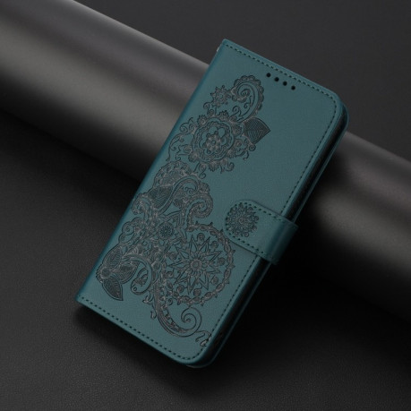 Чехол-книжка Embossed Flower Zipper Leather на Redmi Note 14 Pro 5G/Poco X7 - зеленый