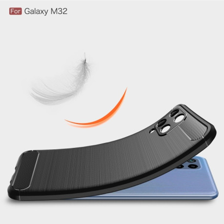 Чехол Brushed Texture Carbon Fiber на Samsung Galaxy M32/A22 4G - черный