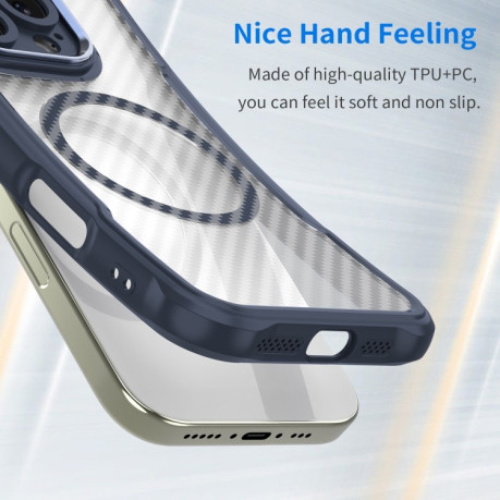 Ударозахисний чохол Carbon Fiber Texture MagSafe Translucent на Google Pixel 9a - синій
