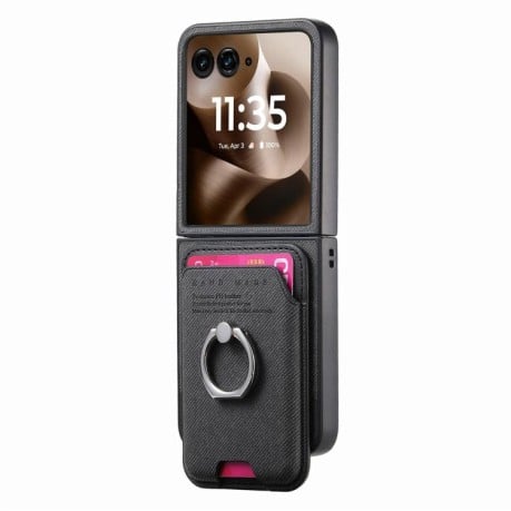 Протиударний чохол Twill Fabric Card Bag Ring Magnetic для Motorola Moto Razr 60 Ultra 5G - чорний