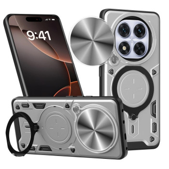 Чохол із шторкою камери CD фактурою та підставкою на Xiaomi Redmi Note 14 Pro 5G/Poco X7 - сріблястий