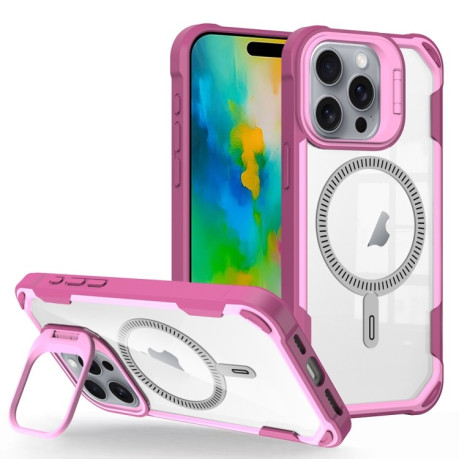 Противоударный чехол Transparent Acrylic MagSafe Lens Holder на iPhone 16 Pro Max - розовый