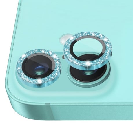 Захисне скло NORTHJO Glitter Camera Lens Protector Tempered Glass Metal Ring на iPhone 16 / 16 Plus - зелене