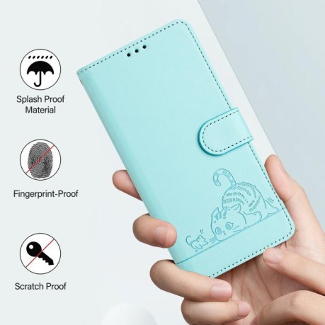 Чохол-книжка Cat Embossing Pattern на Motorola Moto G05 5G - зелений