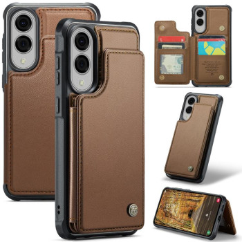 Чехол CaseMe C22 Card Slots Holder RFID Anti-theft для Samsung Galaxy S25 Edge 5G - коричневый
