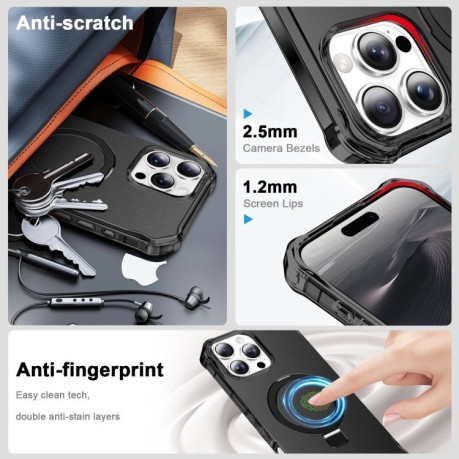 Противоударный чехол Solid Color Wave MagSafe Holder для iPhone 16 Pro - черный