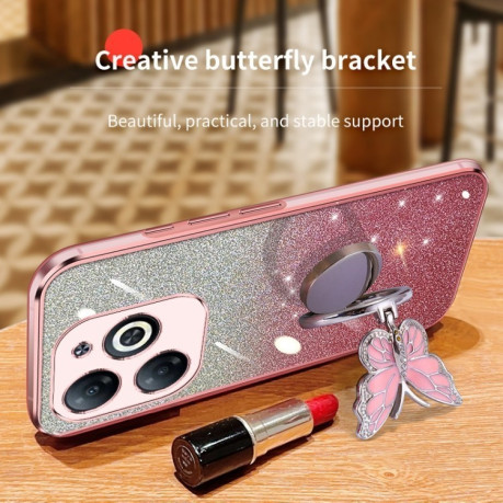 Противоударный чехол Plated Gradient Glitter Butterfly Holder для Infinix Smart 8 - фиолетовый