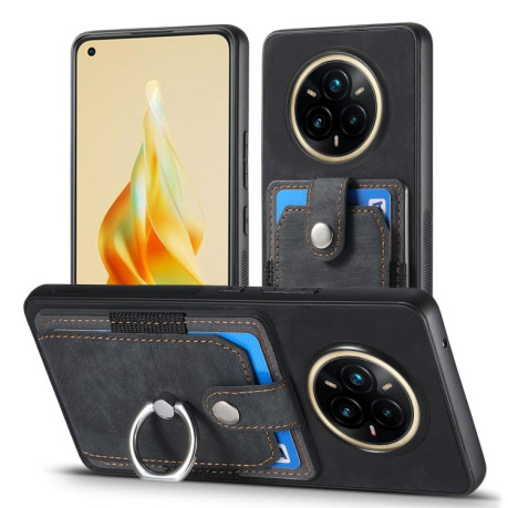 Чохол  Retro Skin-feel Ring Card Wallet для Realme 14 Pro+ - чорний