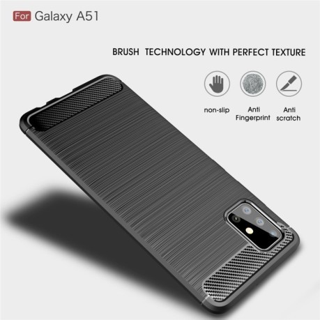 Чехол Brushed Texture Carbon Fiber на Samsung Galaxy A51 - Черный