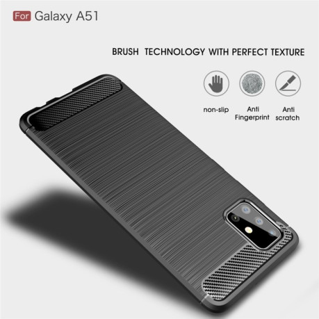 Чехол Brushed Texture Carbon Fiber на Samsung Galaxy A51 - Синий