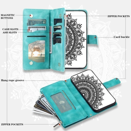 Чехол-книжка Multi-Card Totem Zipper Leather  для Xiaomi 14T - зеленый