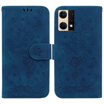 Чехол-книжка Butterfly Rose Embossed для OPPO Reno7 4G - синий