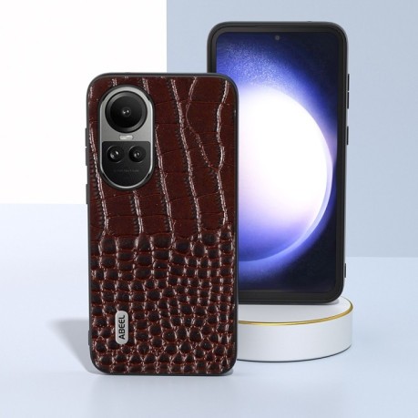 Чохол протиударний ABEEL Crocodile Texture Genuine Leather для OPPO Reno 10 / 10 Pro Global - кавовий