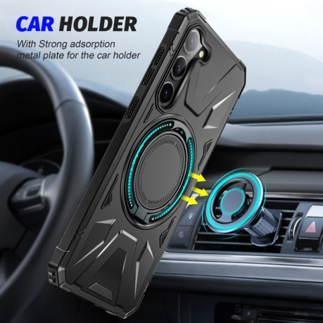 Противоударный чехол HTM MagSafe Magnetic Shockproof Phone Case with Ring Holder для Samsung Galaxy S24 5G - черный