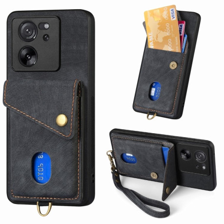 Противоударный чехол Retro Card Wallet Fold Leatherна для Xiaomi 13T / 13T Pro - черный