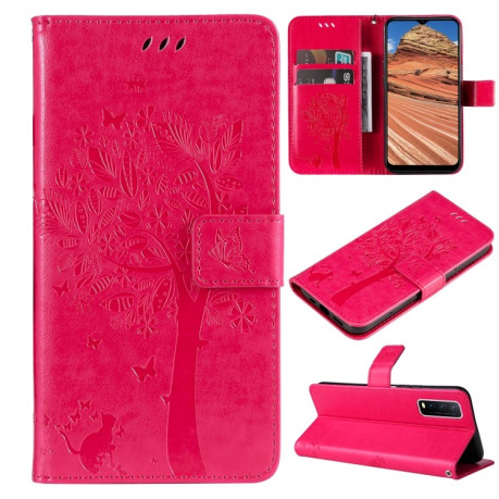 Чехол-книжка Cat Embossing Pattern на Vivo Y11s/Y12A/Y12s/Y20/Y20A/Y20s/Y20G/Y20SG - пурпурно-красный