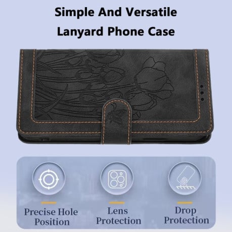 Чохол-книжка Tulips Embossed Leather для iPhone 16e - чорний