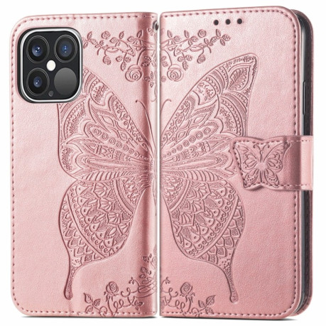 Чехол-книжка Butterfly Love Flower Embossed на iPhone 13 Pro - розовое золото