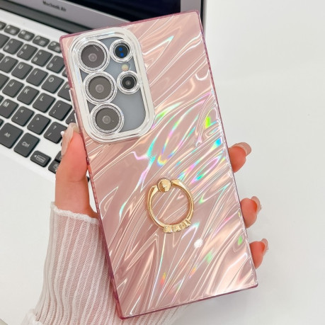 Протиударний чохол Plating Glitter Texture Ring Holder  для Samsung Galaxy S25 Ultra 5G - Pink Water Ripples
