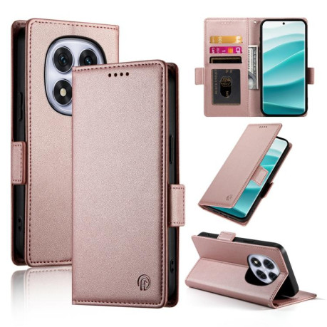 Чехол-книжка Side Buckle Magnetic Frosted Leather для Xiaomi Redmi Note 14 Pro 4G - розовое золото
