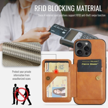 Чехол Fierre Shann Oil Wax Cow Leather Card Holder на iPhone 16 Pro - коричневый