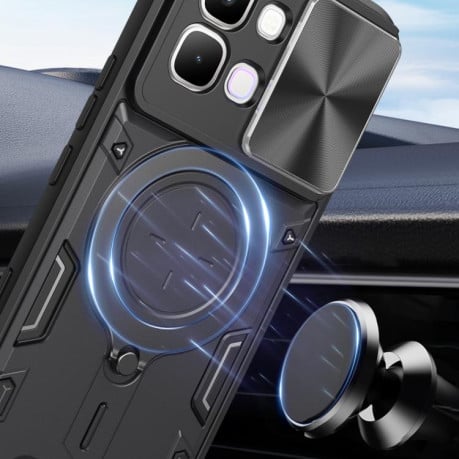 Чехол со шторкой камеры CD фактурой и подставкой на Infinix Note 60 Pro 5G — серебристый