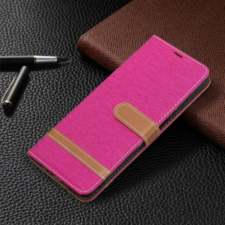Чехол-книжка Color Matching Denim Texture на Samsung Galaxy A03s - пурпурно-красный