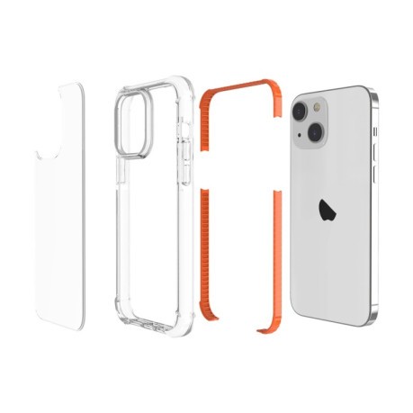 Противоударный акриловый чехол Four-corner на iPhone 15 Plus -прозрачно-оранжевый