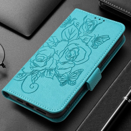 Чохол-книжка Embossed Rose RFID Anti-theft Leather для Realme GT 6T 5G Global - блакитний