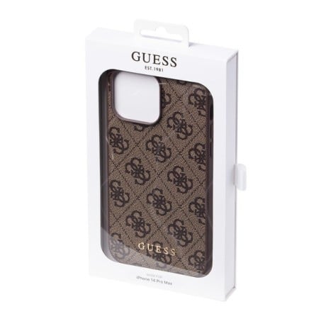 Оригинальный чехол Guess 4G Metal Gold Logo для iPhone 14 Pro Max - Brown
