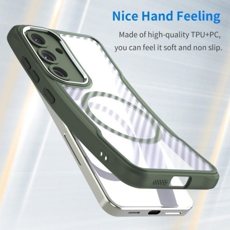 Ударозахисний чохол Carbon Fiber Texture MagSafe Translucent  для Samsung Galaxy S25 5G - зелений