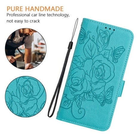 Чехол-книжка Embossed Rose RFID Anti-theft Leather для  Realme Note 50 4G / C51 4G / C53 4G - голубой