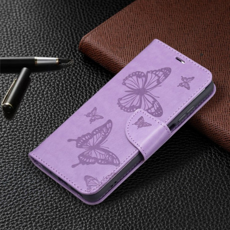 Чехол-книжка Butterflies Pattern на Xiaomi Redmi 10 - фиолетовый