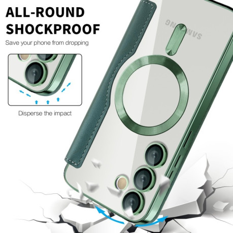 Чехол-книжка Shield MagSafe RFID Anti-theft Leather для Samsung Galaxy S24 FE 5G - зеленый