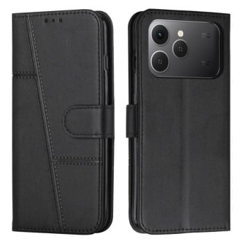 Чехол-книжка со строчкой и фактурой Calf на Tecno Spark 40 4G — чёрный