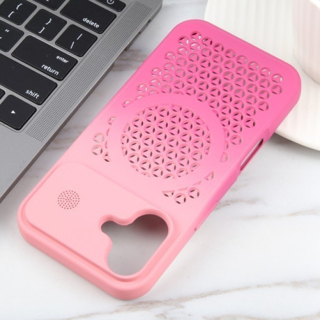 Противоударный чехол Gradient Color Honeycomb Aromatherapy MagSafe для iPhone 16 - Pink+Rose Red