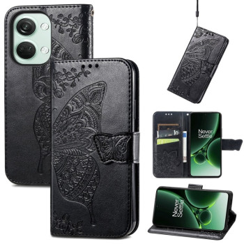 Чехол-книжка Butterfly Love Flower Embossed для OnePlus Nord 3 - черный