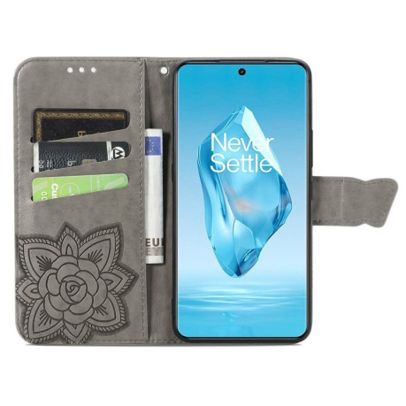 Чохол-книжка Butterfly Love Flower Embossed для OnePlus Ace 3 Pro - сірий