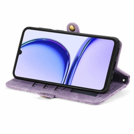 Чехол-книжка Geometric Zipper Wallet Side Buckle Leather для Realme Note 50 - фиолетовый