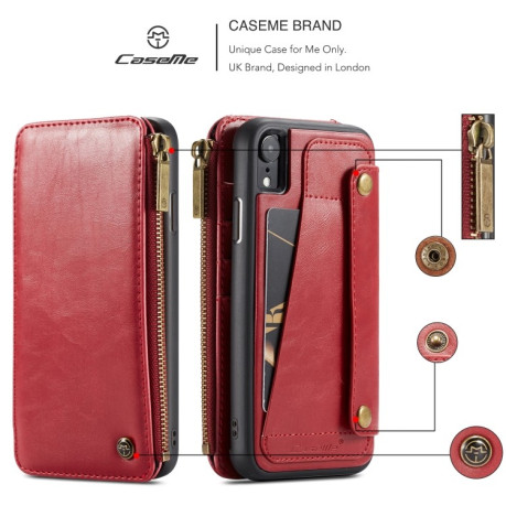 Чехол-кошелек CaseMe 011 Series Zipper Wallet Style на iPhone XR - красный